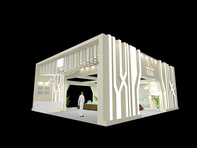 120平米展台设计制作：三面开口/现代/木质结构/白色，为房产展展商而作（免费使用）