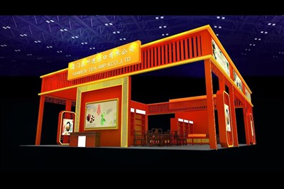 180平米展台设计制作：四面开口/中式/木质结构/红色，为茶博会展商而作（免费使用）