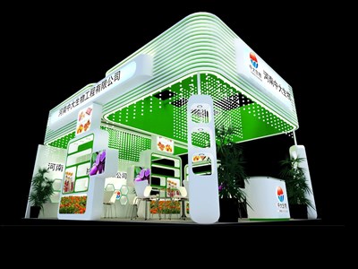 54平米展台设计制作：三面开口/现代/型材结构/绿色，为医药展展商而作（免费使用）