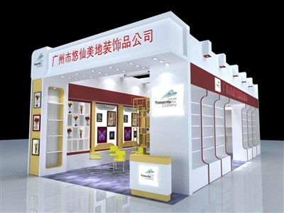 72平米展台设计制作：二面开口/现代/木质结构/白色，为工艺品展展商而作（免费使用）