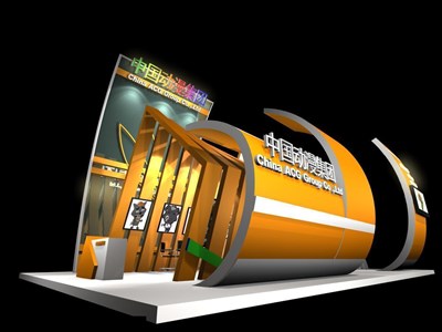 54平米展台设计制作：三面开口/现代/木质结构/橙色，为游戏展展商而作（免费使用）