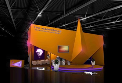 108平米展台设计制作：三面开口/前卫/木质结构/橙色，为工艺品展展商而作（免费使用）