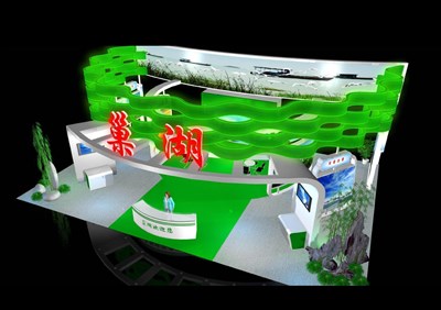 176平米展台设计制作：四面开口/现代/型材结构/绿色，为旅游展展商而作（免费使用）