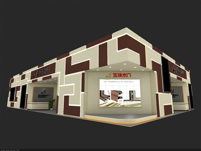 360平米展台设计制作：二面开口/现代/木质结构/咖啡色，为建材展展商而作（免费使用）