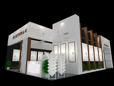 117平米展台设计制作：二面开口/现代/木质结构/白色，为建材展展商而作（免费使用）