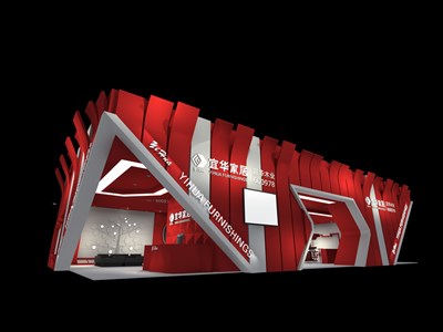 300平米展台设计制作：二面开口/现代/木质结构/红色，为建材展展商而作（免费使用）