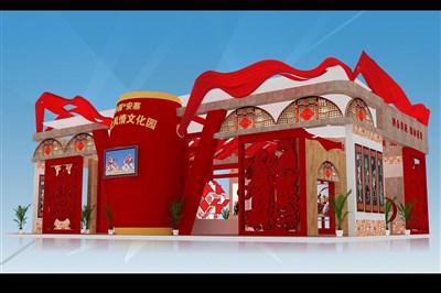 216平米展台设计制作：四面开口/现代/木质结构/红色，为文博会展商而作（免费使用）
