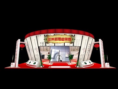 180平米展台设计制作：四面开口/现代/木质结构/红色，为文博会展商而作（免费使用）