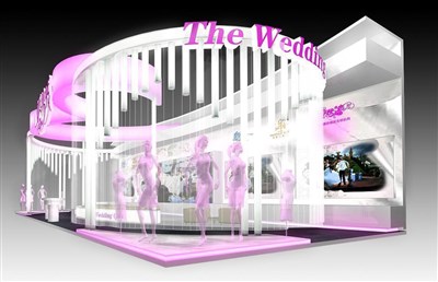 189平米展台设计制作：一面开口/现代/木质结构/粉色，为婚博会展商而作（免费使用）
