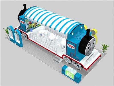 72平米展台设计制作：四面开口/卡通/木质结构/蓝色，为玩具展展商而作（免费使用）