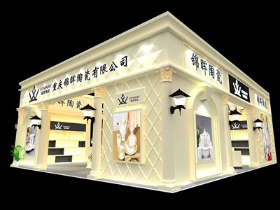 120平米展台设计制作：一面开口/现代/木质结构/白色，为日用品展展商而作（免费使用）