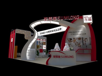 72平米展台设计制作：四面开口/现代/木质结构/白色，为婴幼展展商而作（免费使用）