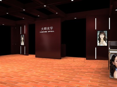 120平米展台设计制作：二面开口/现代/木质结构/咖啡色，为眼镜展展商而作（免费使用）