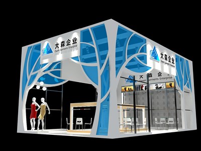 54平米展台设计制作：三面开口/前卫/木质结构/蓝色，为服装展展商而作（免费使用）