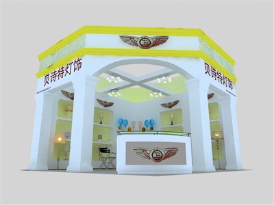 36平米展台设计制作：二面开口/现代/木质结构/黄色，为照明展展商而作（免费使用）