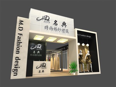 133平米展台设计制作：一面开口/现代/木质结构/黑色，为服装展展商而作（免费使用）