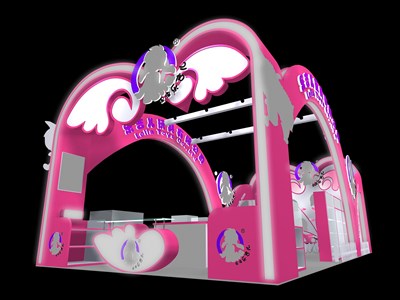 81平米展台设计制作：二面开口/现代/木质结构/粉色，为玩具展展商而作（免费使用）