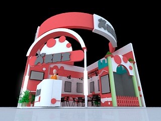 36平米展台设计制作：二面开口/现代/木质结构/红色，为玩具展展商而作（免费使用）