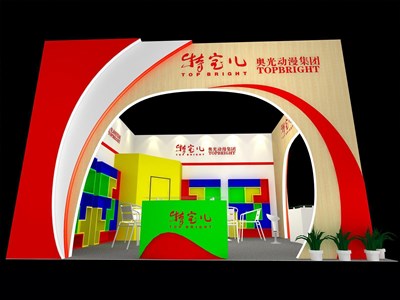 36平米展台设计制作：二面开口/现代/木质结构/红色，为婴幼展展商而作（免费使用）