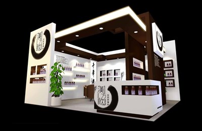 24平米展台设计制作：二面开口/现代/木质结构/咖啡色，为食品展展商而作（免费使用）