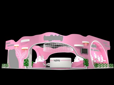 144平米展台设计制作：四面开口/现代/木质结构/粉色，为婴幼展展商而作（免费使用）