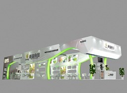 154平米展台设计制作：三面开口/现代/木质结构/绿色，为食品展展商而作（免费使用）