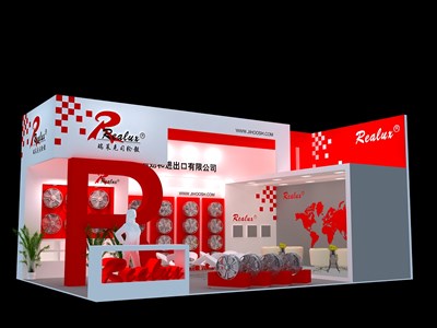 54平米展台设计制作：二面开口/现代/木质结构/红色，为汽配展展商而作（免费使用）