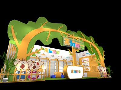 36平米展台设计制作：一面开口/卡通/木质结构/彩色，为玩具展展商而作（免费使用）