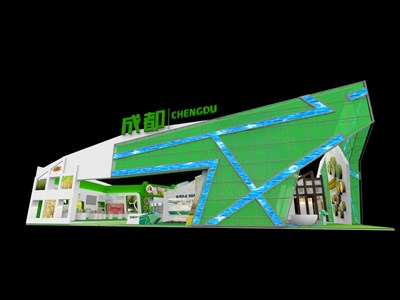 702平米展台设计制作：二面开口/现代/木质结构/绿色，为农交会展商而作（免费使用）