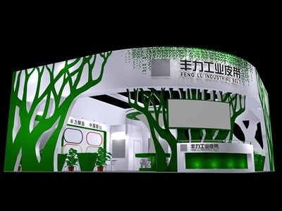 100平米展台设计制作：二面开口/现代/木质结构/绿色，为汽配展展商而作（免费使用）