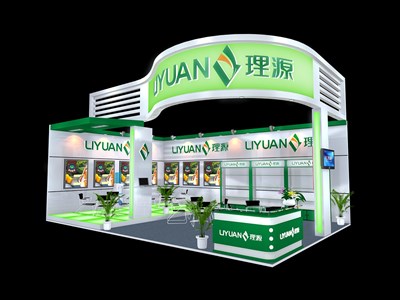 54平米展台设计制作：二面开口/现代/木质结构/绿色，为食品展展商而作（免费使用）