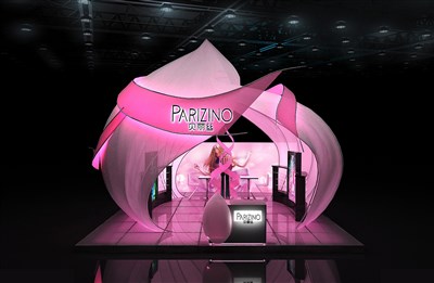 36平米展台设计制作：一面开口/前卫/木质结构/粉色，为美博会展商而作（免费使用）