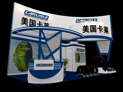 36平米展台设计制作：三面开口/现代/木质结构/蓝色，为汽配展展商而作（免费使用）