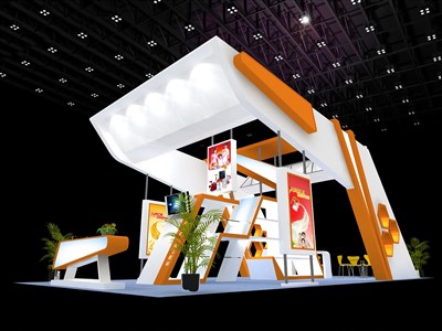 72平米展台设计制作：四面开口/现代/木质结构/白色，为家电展展商而作（免费使用）