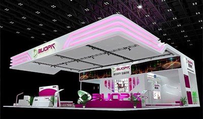324平米展台设计制作：三面开口/现代/木质结构/粉色，为机械展展商而作（免费使用）