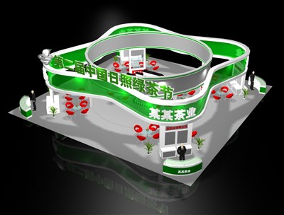 269平米展台设计制作：四面开口/现代/木质结构/绿色，为茶博会展商而作（免费使用）