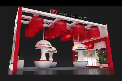 54平米展台设计制作：二面开口/前卫/木质结构/红色，为电子展展商而作（免费使用）