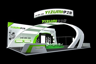 180平米展台设计制作：三面开口/现代/木质结构/绿色，为汽配展展商而作（免费使用）