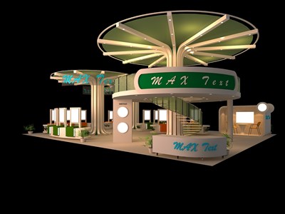 180平米展台设计制作：四面开口/前卫/双层结构/绿色，为电子展展商而作（免费使用）