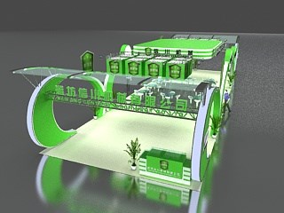 200平米展台设计制作：四面开口/现代/木质结构/绿色，为汽配展展商而作（免费使用）