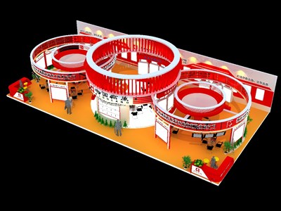 300平米展台设计制作：三面开口/前卫/木质结构/红色，为汽配展展商而作（免费使用）