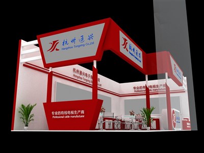 50平米展台设计制作：二面开口/现代/木质结构/红色，为电子展展商而作（免费使用）