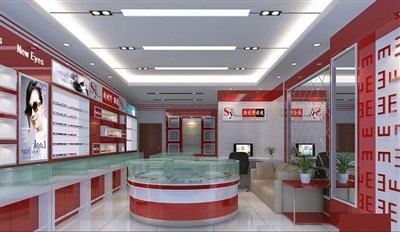 50平米展厅设计制作：现代/红色，产品类展厅-眼镜店（免费使用）