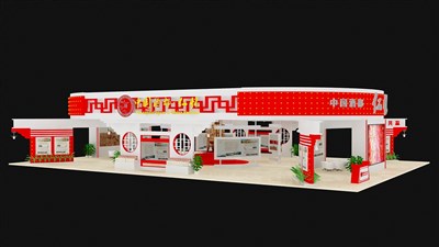 372平米展台设计制作：四面开口/现代/桁架结构/红色，为糖酒展展商而作（免费使用）
