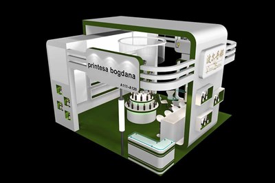 36平米展台设计制作：三面开口/现代/型材结构/绿色，为糖酒展展商而作（免费使用）