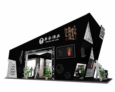 78平米展台设计制作：三面开口/前卫/型材结构/黑色，为糖酒展展商而作（免费使用）