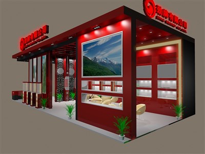 112平米展台设计制作：三面开口/现代/型材结构/红色，为糖酒展展商而作（免费使用）