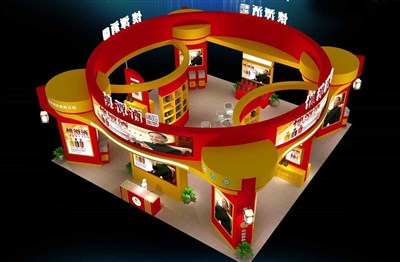 144平米展台设计制作：四面开口/现代/型材结构/红色，为糖酒展展商而作（免费使用）