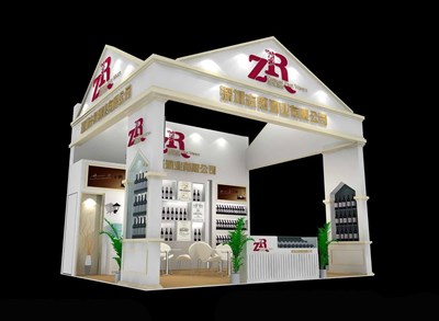 30平米展台设计制作：三面开口/欧式/木质结构/米色，为糖酒展展商而作（免费使用）