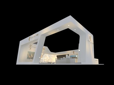 48平米展台设计制作：三面开口/现代/木质结构/白色，为房产展展商而作（免费使用）